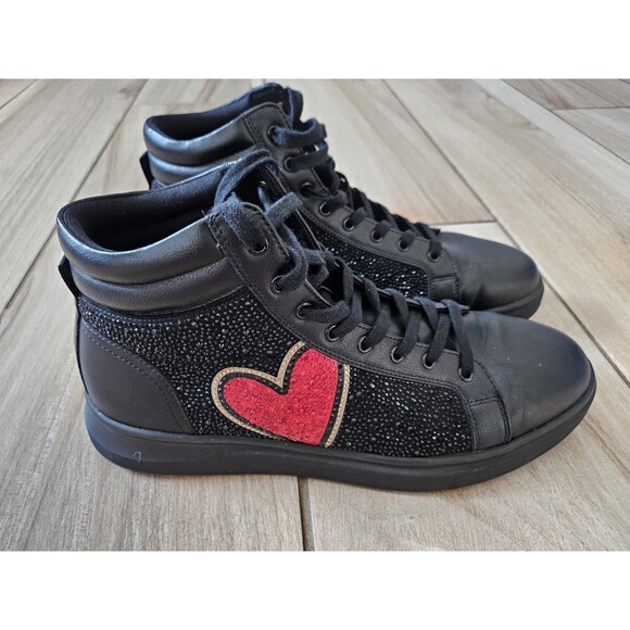 ALDO Mens Size 12 Black High Top Sneakers Rhinestone Red Heart Fashion Shoes main image 6